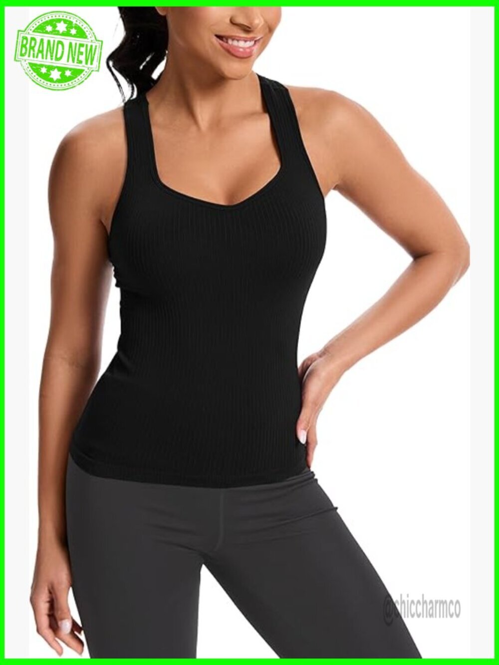 Women's Workout Tank Top with Built-in Bra, Racerback Athletic Camisole
